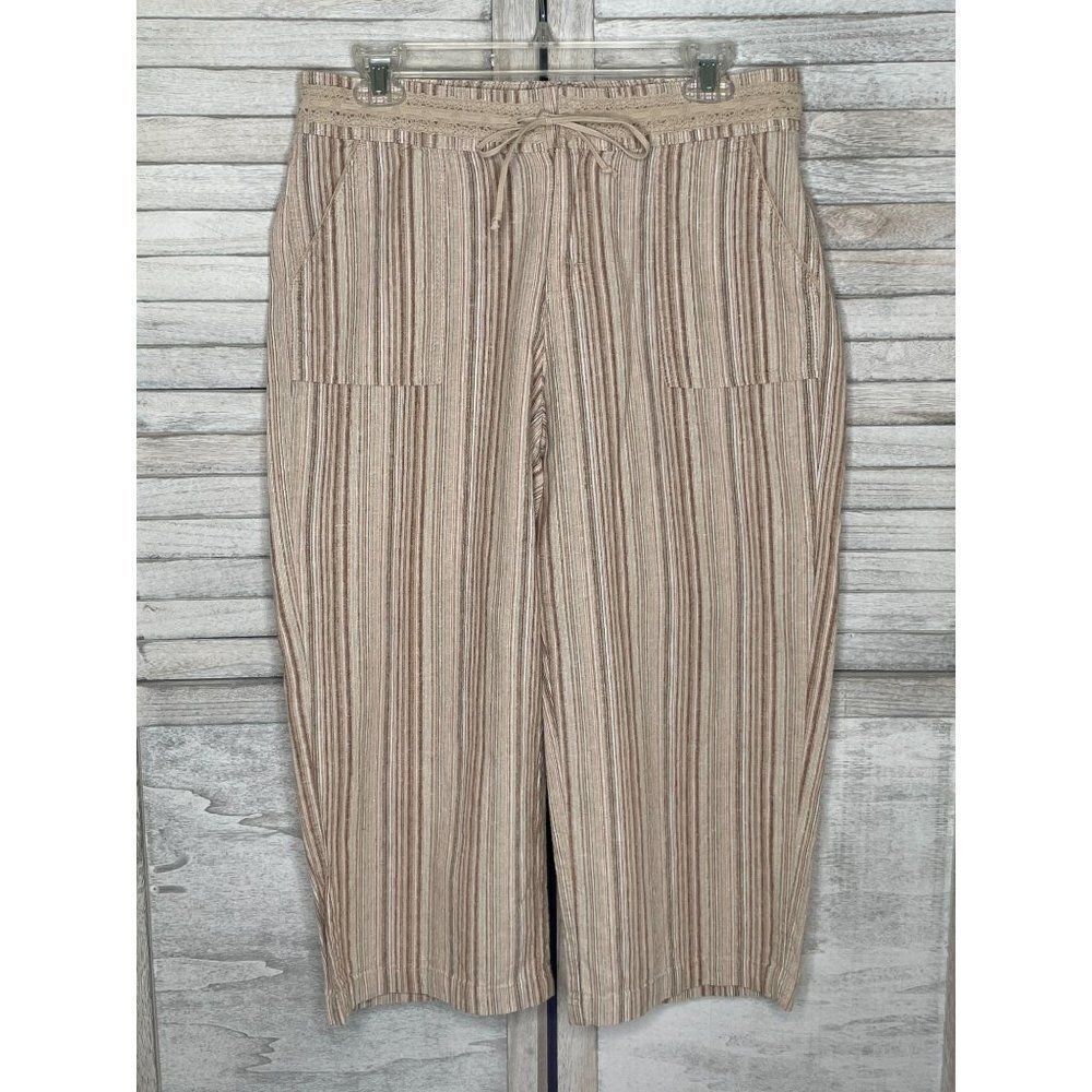 LEE Beige Pinstripe Linen Pants 10 Medium